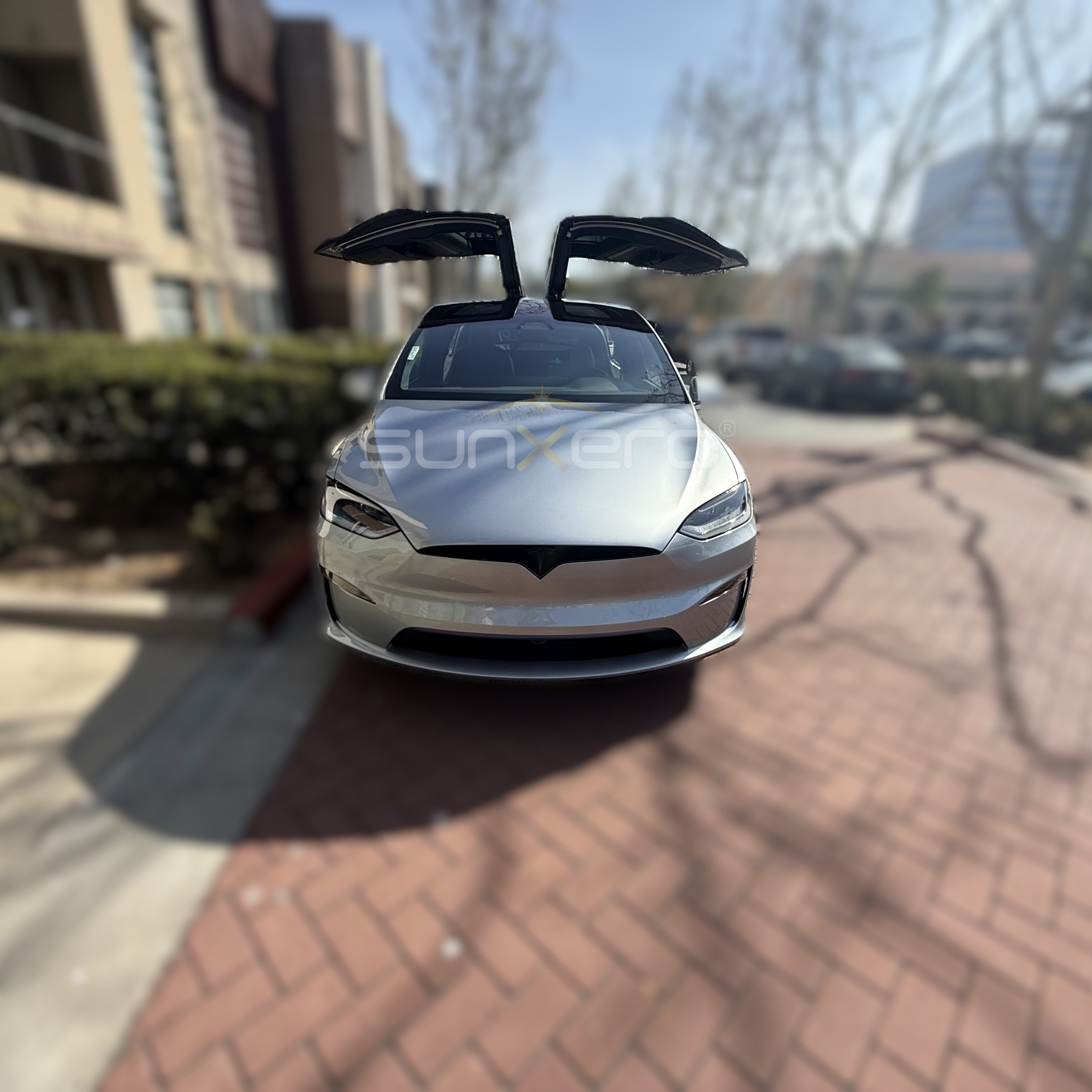 White Tesla — Gull Wing Doors Open