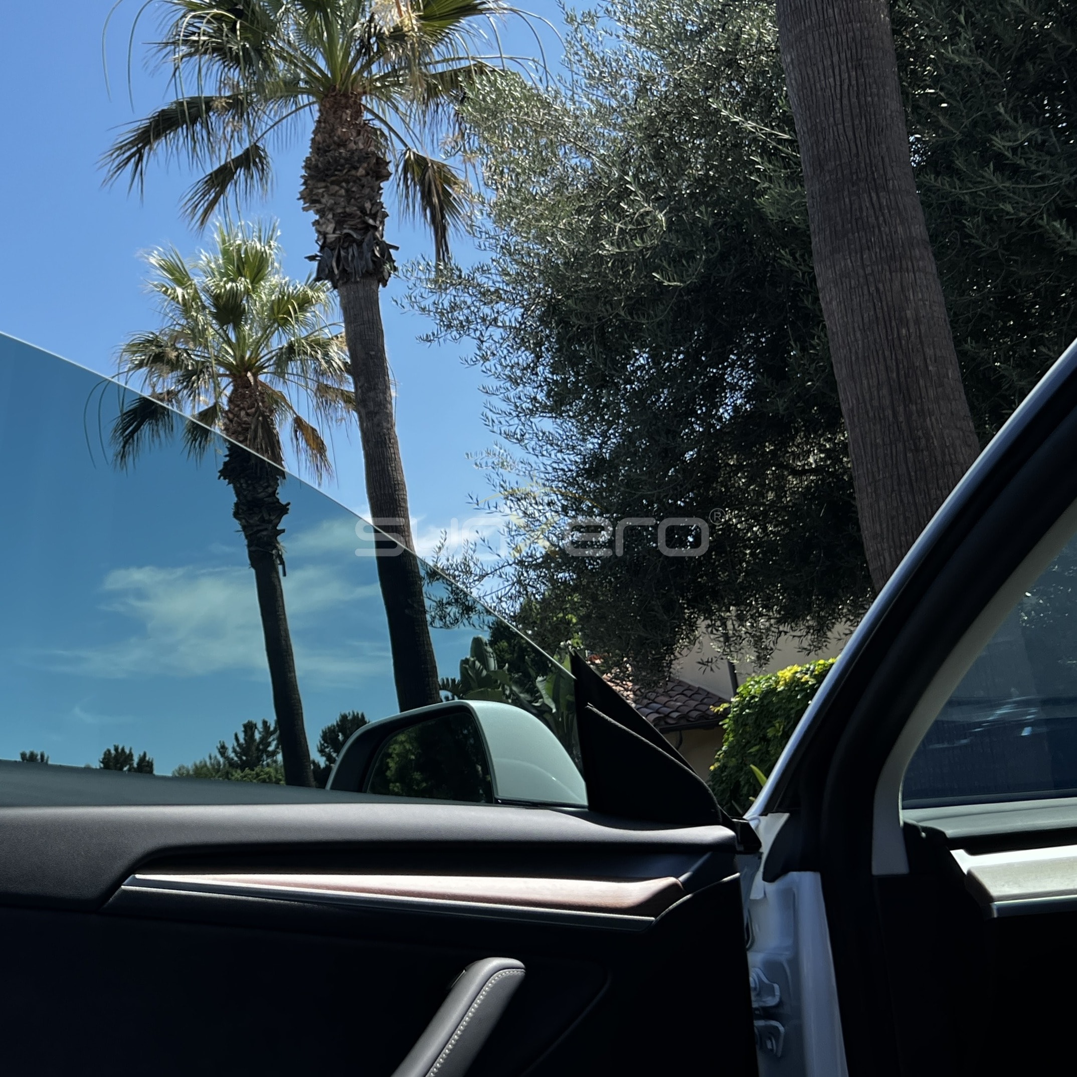 Car Parked — Palm Trees Sunny Day