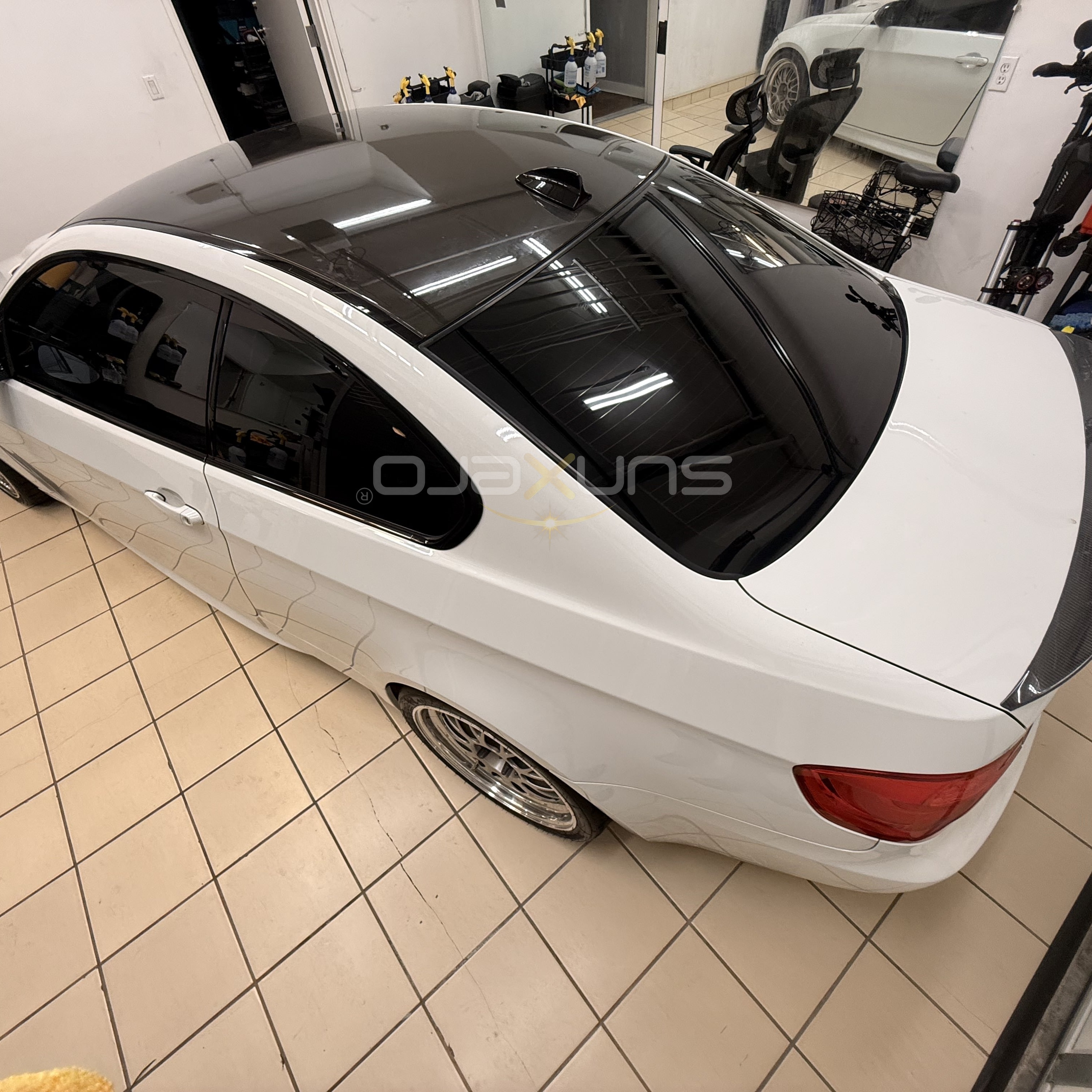 White Car — Black Hood Wrap